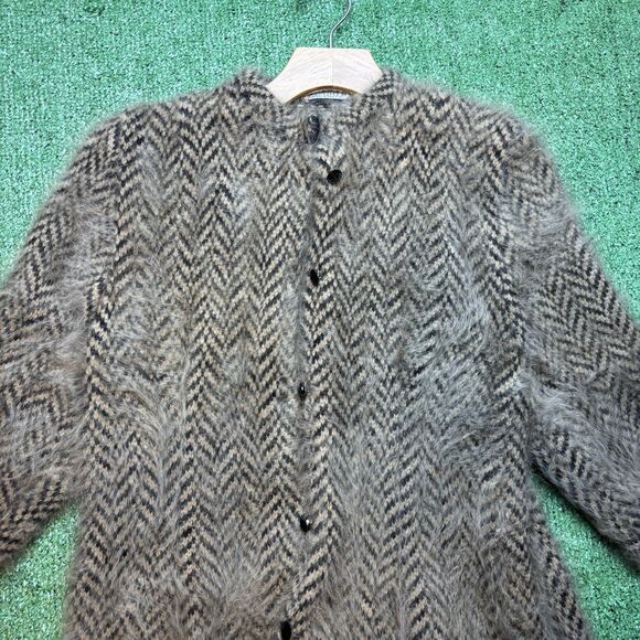 Vintage DELAWARE STREET Avant Garde FOX Fur CASHMERE Cable Knit Jacket USA SZ S - Picture 2 of 7